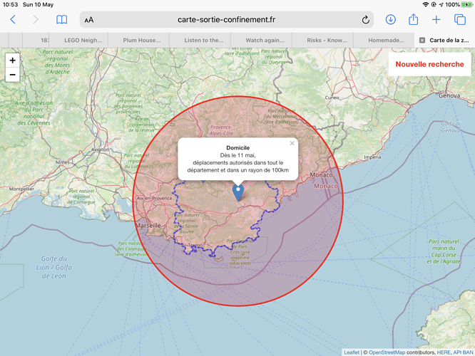 Carte de la zone de sortie 1 km du domicile