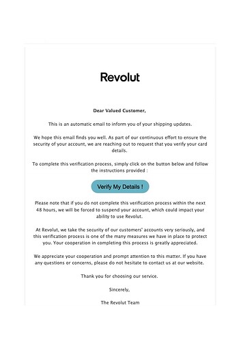 Urgent Action Required Verify Your Card Details to Avoid Suspension of Your Revolut Account