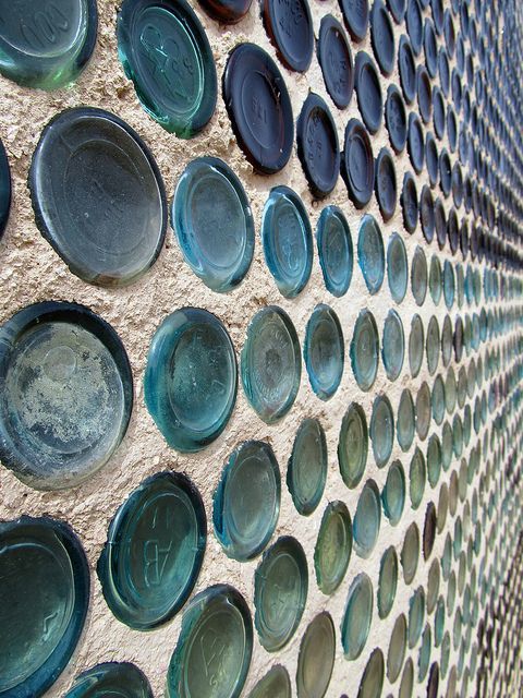 Recycled glass bottle wall: