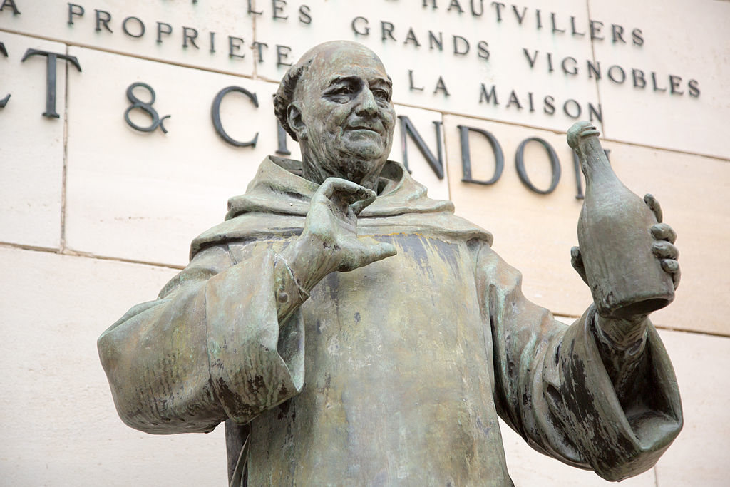 A statue on the Avenue de Champagne lauds Dom Pérignon (and the humble bottle).